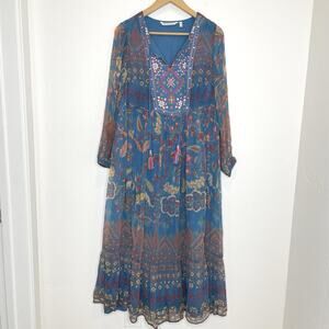 Soft Surroundings Mirapani Maxi Dress Boho Womens XS Petite Blue
